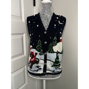 Vintage Bobbie Brooks Women's Christmas Winter Holiday Embroidered Vest Medium M